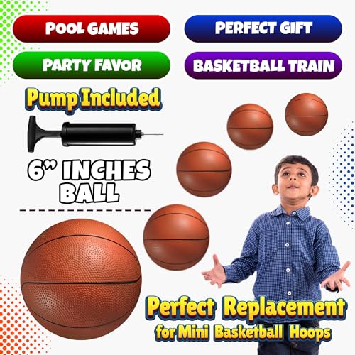 Bedwina Mini Basketball Set for Kids - 6 Inch (5 Pack) w/ Hand Pump - Small Size Indoor Mini Hoop Balls for Toddlers - Over the Door Basketball Games, Indoor & Outdoor, Small Hoops, Pool Play & Party Favors - Image 5