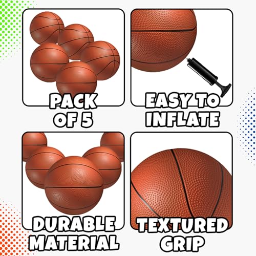 Bedwina Mini Basketball Set for Kids - 6 Inch (5 Pack) w/ Hand Pump - Small Size Indoor Mini Hoop Balls for Toddlers - Over the Door Basketball Games, Indoor & Outdoor, Small Hoops, Pool Play & Party Favors - Image 2