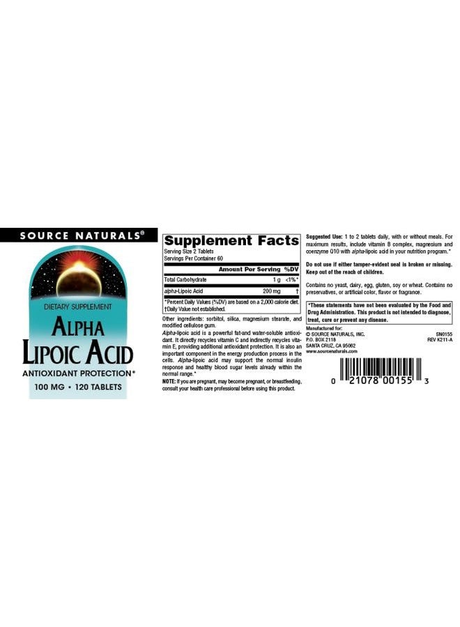 Source Naturals Alpha Lipoic Acid Supports Healthy Sugar Metabolism, Liver Function & Energy Generation* - 100 mg - 120 Tablets - Image 4