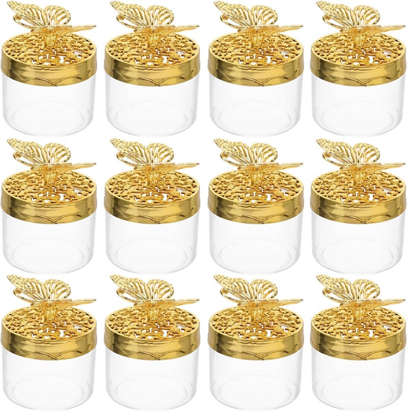 IDEANATEGRATE European Style Wedding Candy Boxes, 12pcs round Butterfly Favor Boxes, Plastic Candy Storage Containers for Wedding Party Favors and Chocolate Treats - Image 1