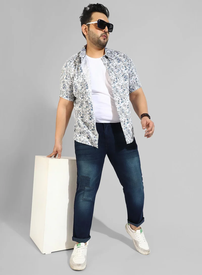 Instafab Plus  Men's Classic Blue Dark-Washed Regular Fit Denim Jeans for Men | Best Price UAE