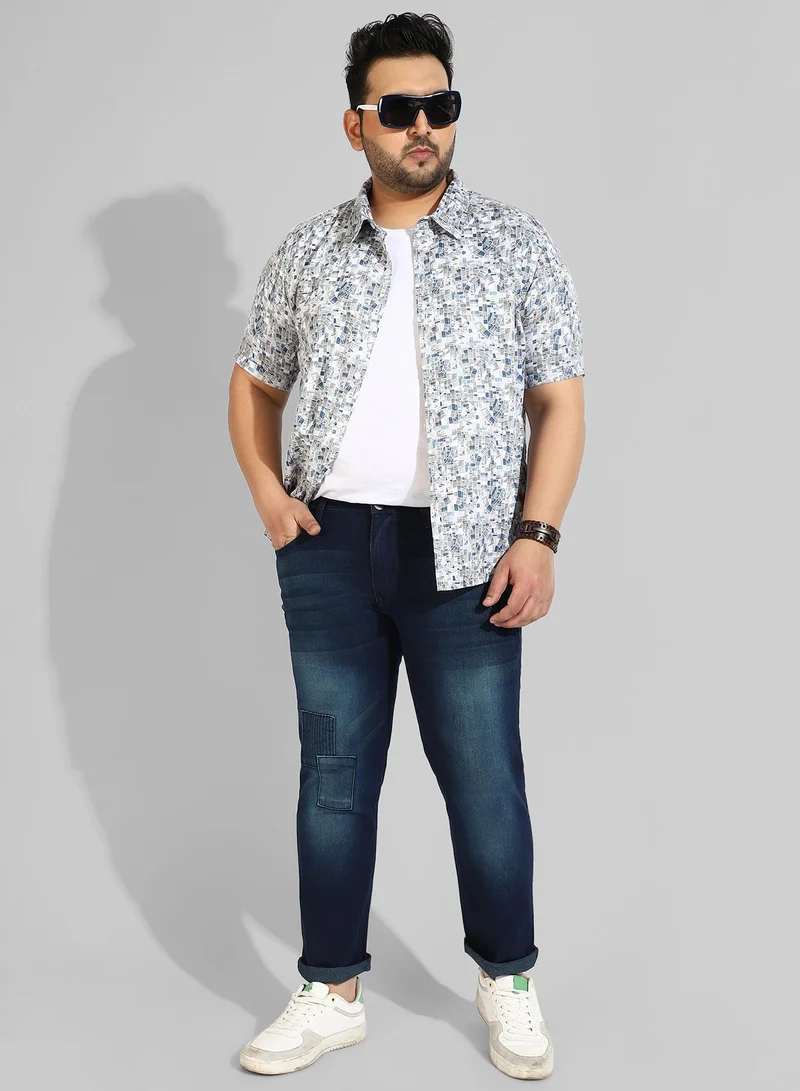 Instafab Plus  Men's Classic Blue Dark-Washed Regular Fit Denim Jeans for Men | Best Price UAE