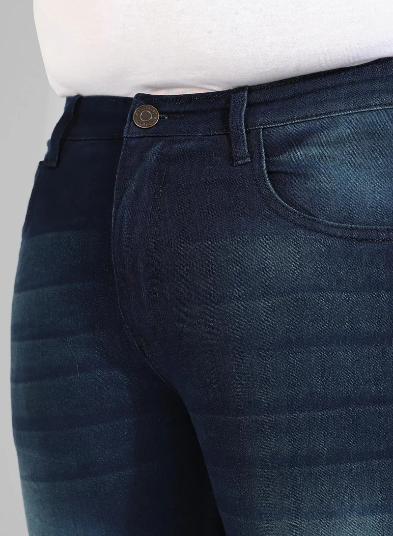 Instafab Plus  Men's Classic Blue Dark-Washed Regular Fit Denim Jeans for Men | Best Price UAE