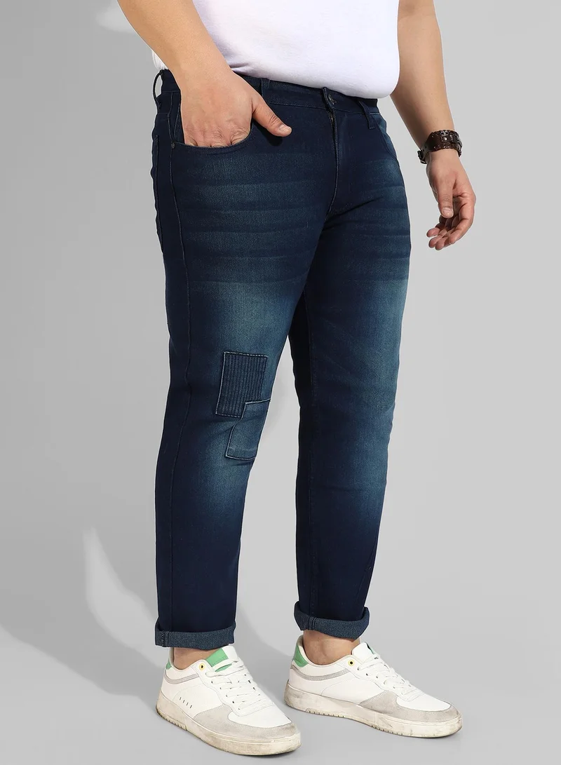 Instafab Plus  Men's Classic Blue Dark-Washed Regular Fit Denim Jeans for Men | Best Price UAE