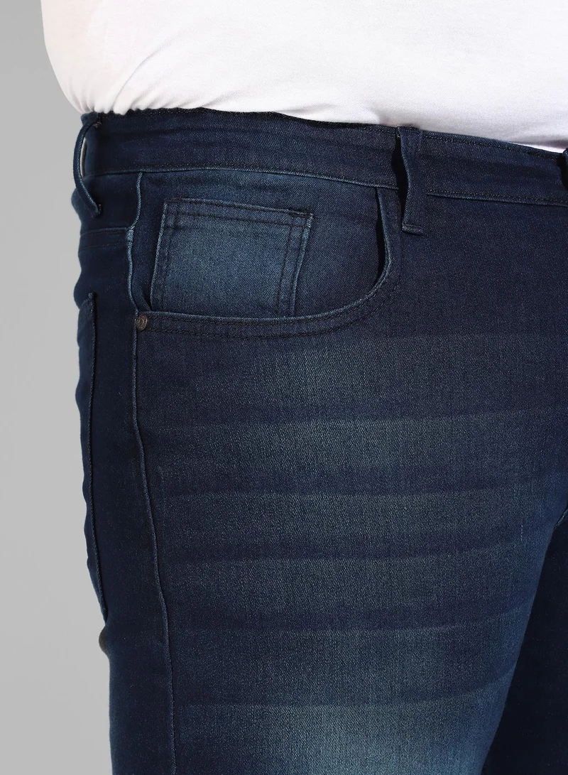 Instafab Plus  Men's Classic Blue Dark-Washed Regular Fit Denim Jeans for Men | Best Price UAE