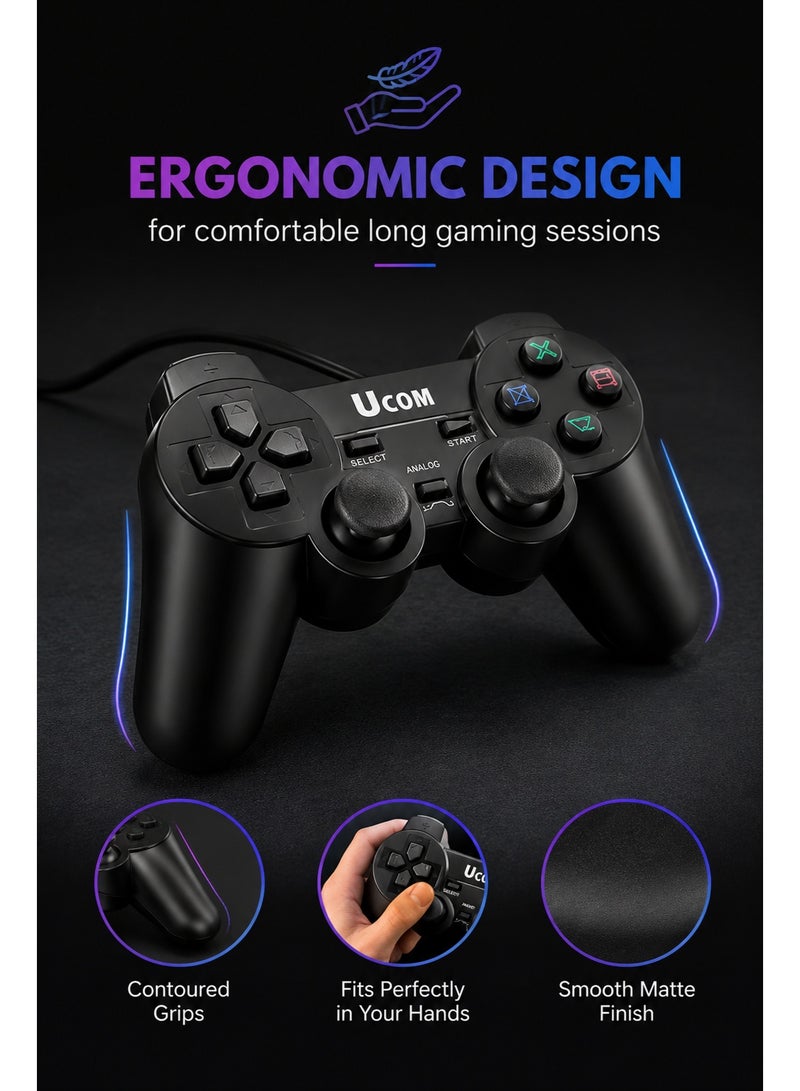 Ucom USB Dual Game Controllers for PC | Wired USB Gamepads with Analog Sticks & Ergonomic Design | Plug & Play Gaming Controllers - Image 2