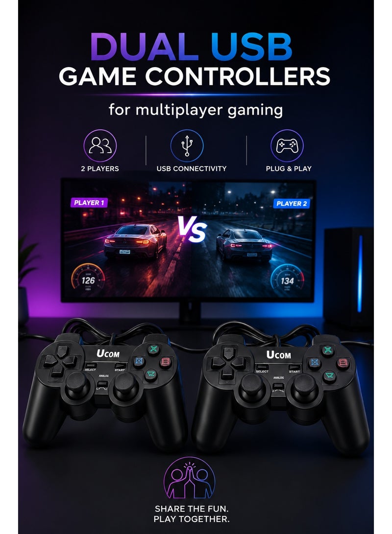 Ucom USB Dual Game Controllers for PC | Wired USB Gamepads with Analog Sticks & Ergonomic Design | Plug & Play Gaming Controllers - Image 4