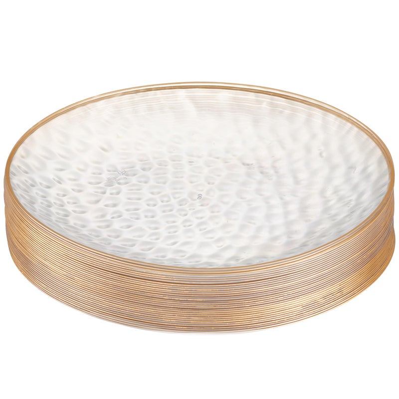 PLASTICPRO أطباق بلاستيكية ثقيلة الوزن 30 حبة بحواف مطروقة من بلاستيك بلاستيك برو، أطباق حفلات أنيقة وواضحة بحواف مطروقة (مطروقة واضحة بحواف ذهبية 10 بوصة) - Image 1