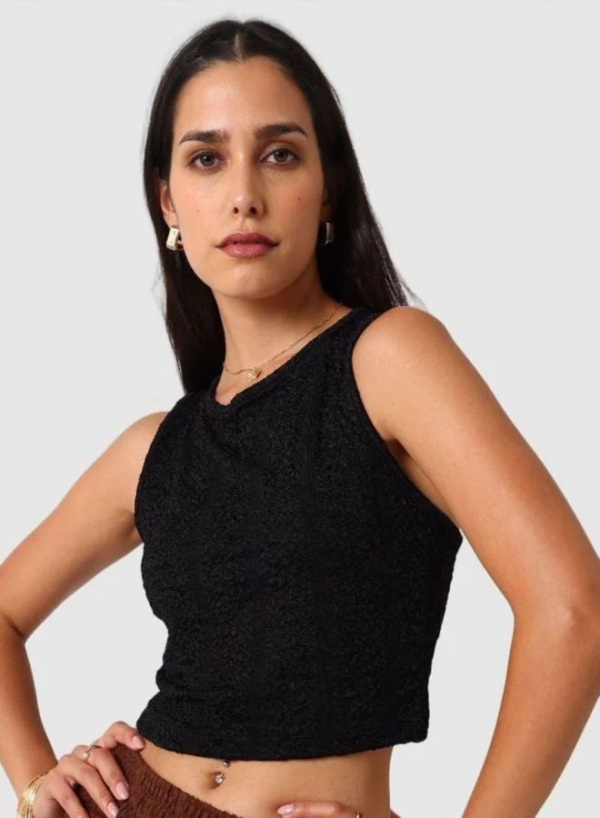 Women Regular Fit Textured Crew Neck Sleeveless Crop Top