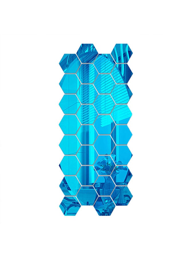 NIBEMINENT 12 Piece 3D Hexagon Acrylic Mirror Wall Stickers Blue 12.6x12.6centimeter - Image 1