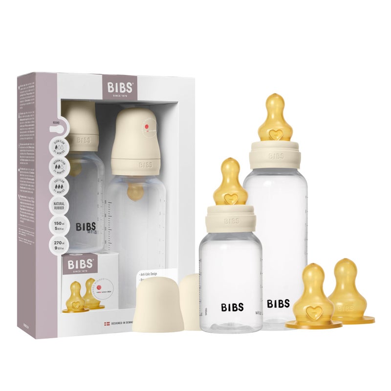 BIBS Baby Bottle Grow & Flow Starter Kit Natural Rubber Latex - Anti-Colic, BPA-Free, Round Nipple, Slow/Medium/Fast Flow, Lightweight & Easy to Clean, Suitable for Newborns 0+ Years - Ivory - Image 1