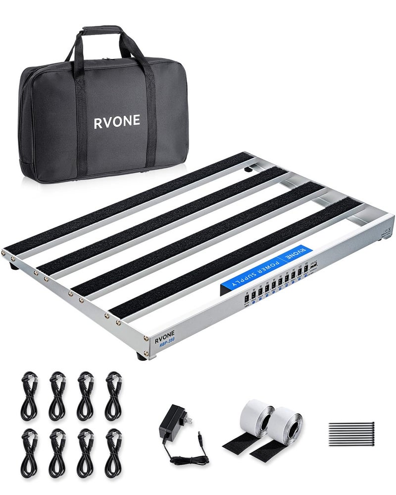RVONE Guitar Pedal Board with Built-in Power Supply, Large 19.09x12.16" Aluminum Alloy Portable Pedalboard with Bag, Pedal Cables, Hook&Loop RBP-350 - Image 1