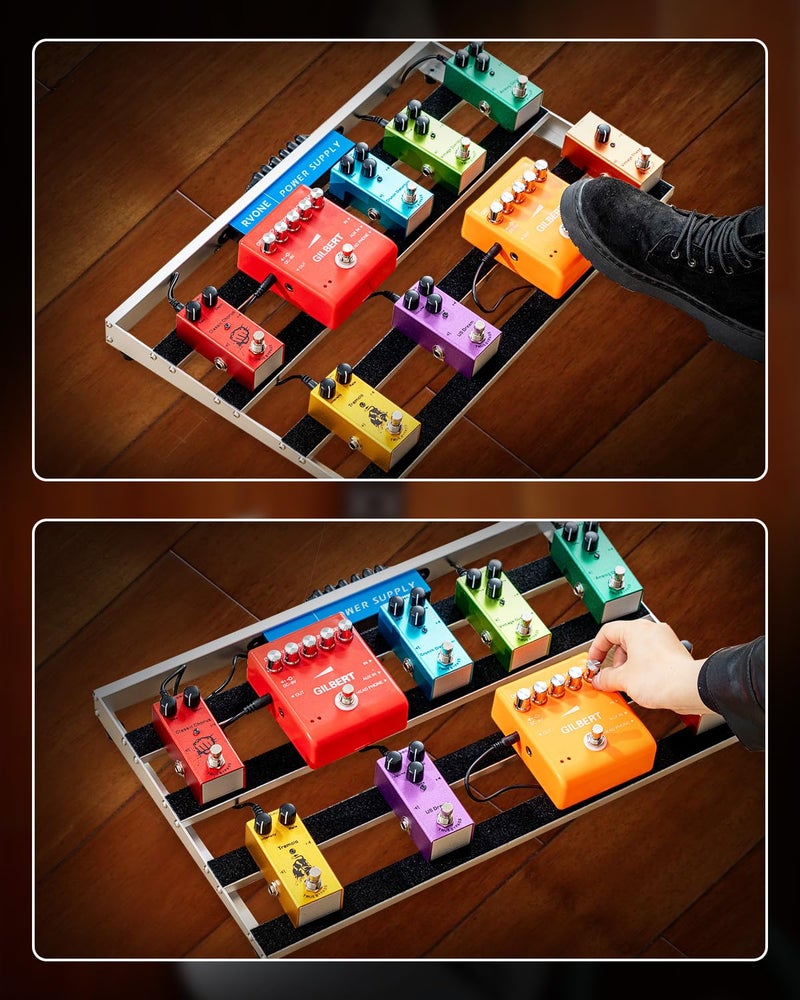RVONE Guitar Pedal Board with Built-in Power Supply, Large 19.09x12.16" Aluminum Alloy Portable Pedalboard with Bag, Pedal Cables, Hook&Loop RBP-350 - Image 5