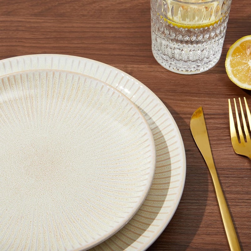 Pokini أطقم أدوات المائدة الخزفية لـ 4 أشخاص 12 قطعة أطباق وأوعية من الحجر الخزفي مقاومة للخدش أطقم أطباق بسطح مميز محبب هدية منزلية زفاف بني - Image 5