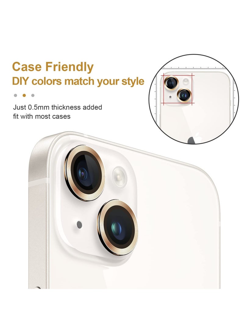 Excefore Excefore for iPhone 14 / 14 Plus Camera Lens Protector, 9H Tempered Glass Camera Cover Screen Protector Metal Individual Ring Protector for iPhone 14 and iPhone 14 Plus (2 Set, Gold)  - Image 5