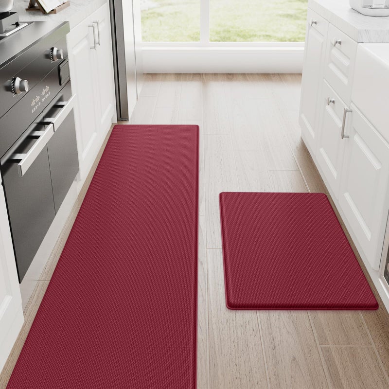 StepRite Kitchen Mats 2PCS Kitchen Rugs Cushioned Anti Fatigue Kitchen Mats for Floor NonSlip Standing Desk Mat Waterproof Kitchen Rug Set for Kitchen Floor Office 173x30173x70 Red