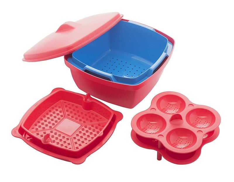 Dhavl Microwave Dishwasher Safe Plastic Idli Makers/Makes 8 Idlis Vegetable Steamer & Rice Cooker/Full Big Set Rice Maker Idli Steamer With Lid Plastic Idli Maker (Green) - Image 3