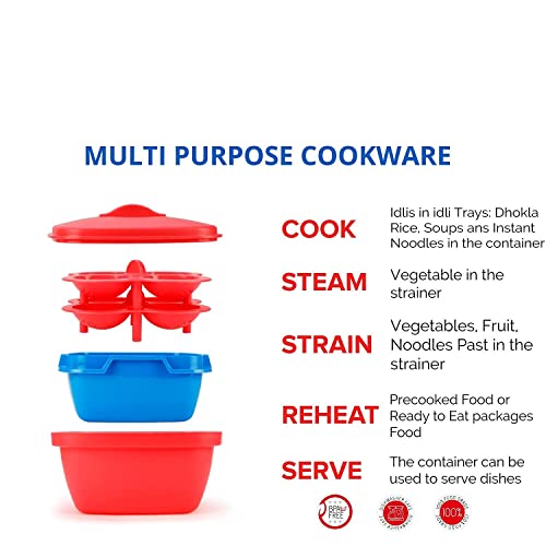 Dhavl Microwave Dishwasher Safe Plastic Idli Makers/Makes 8 Idlis Vegetable Steamer & Rice Cooker/Full Big Set Rice Maker Idli Steamer With Lid Plastic Idli Maker (Green) - Image 4