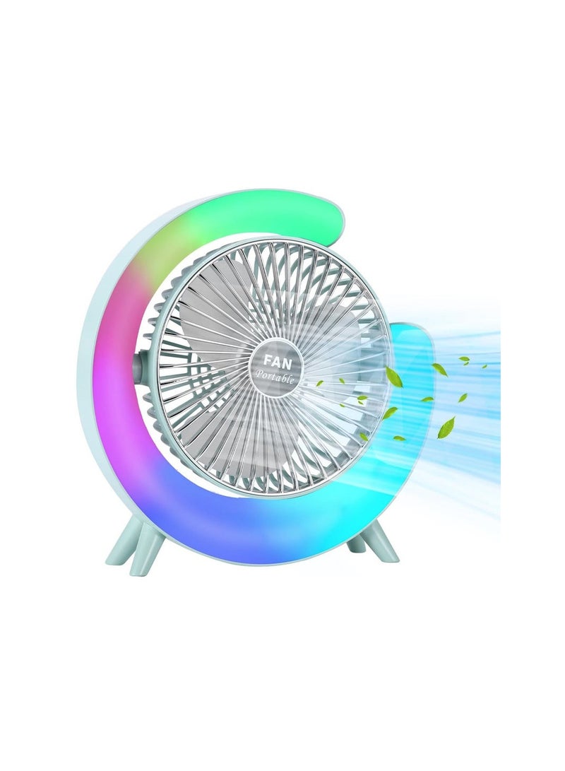 مروحة مكتب USB صامتة وقوية مع إضاءة LED، قابلة لإعادة الشحن - تصميم أنيق متعدد الألوان - Image 1