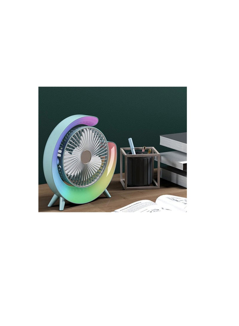 مروحة مكتب USB صامتة وقوية مع إضاءة LED، قابلة لإعادة الشحن - تصميم أنيق متعدد الألوان - Image 3