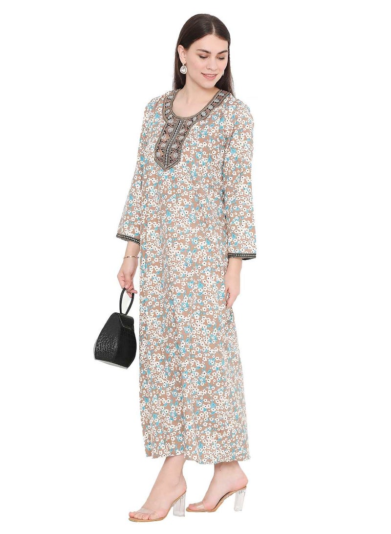 هانا آند سارا جلابية كفتان فيسكوز مطرزة بطبعات زهور - Image 4