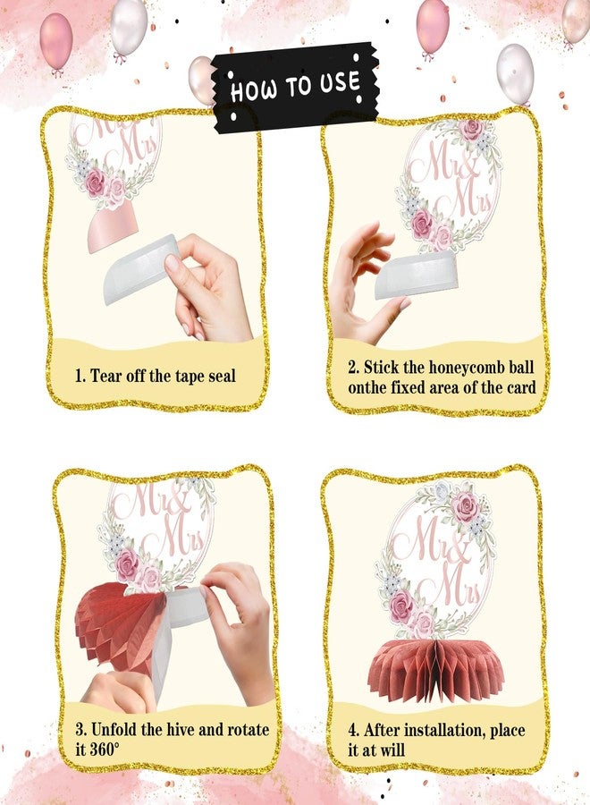 INNORU Mr and Mrs Table Honeycomb Centerpieces, Wedding Table Topper Paper Poster Centerpieces Bridal Shower Party Table Sign Bride & Groom Wedding Engagement Party Decorations 6 PCS - Image 4