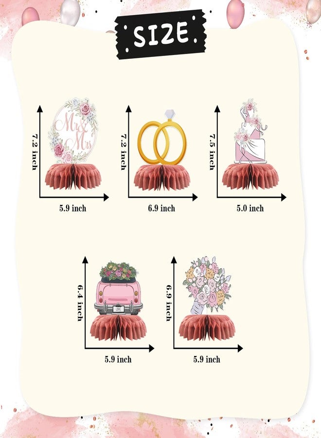 INNORU Mr and Mrs Table Honeycomb Centerpieces, Wedding Table Topper Paper Poster Centerpieces Bridal Shower Party Table Sign Bride & Groom Wedding Engagement Party Decorations 6 PCS - Image 2