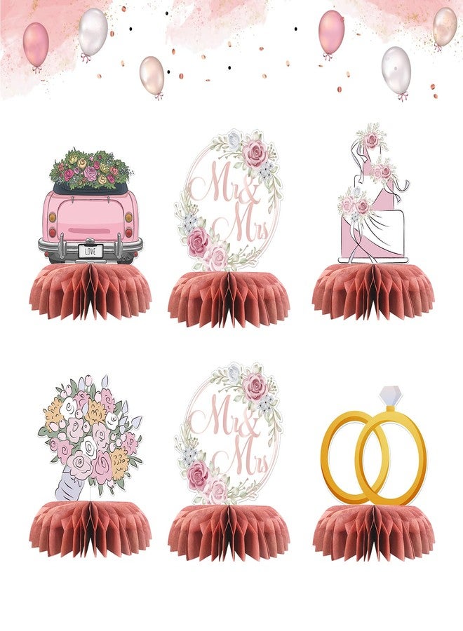 INNORU Mr and Mrs Table Honeycomb Centerpieces, Wedding Table Topper Paper Poster Centerpieces Bridal Shower Party Table Sign Bride & Groom Wedding Engagement Party Decorations 6 PCS - Image 1