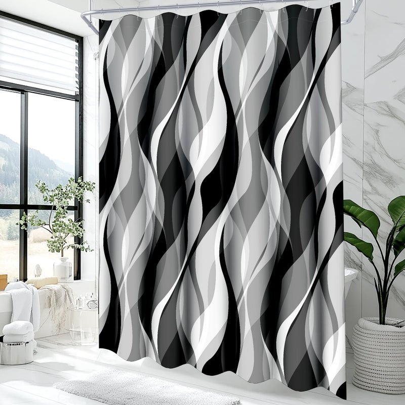 weesire White and Grey Shower Curtain for Bathroom White and Black Shower Curtain Fabric Modern Abstract Striped Minimalist Bath Curtains Waterproof Shower Curtains Set, Black Gray White, 72 x 72 Inch - Image 1