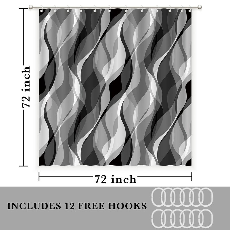 weesire White and Grey Shower Curtain for Bathroom White and Black Shower Curtain Fabric Modern Abstract Striped Minimalist Bath Curtains Waterproof Shower Curtains Set, Black Gray White, 72 x 72 Inch - Image 5