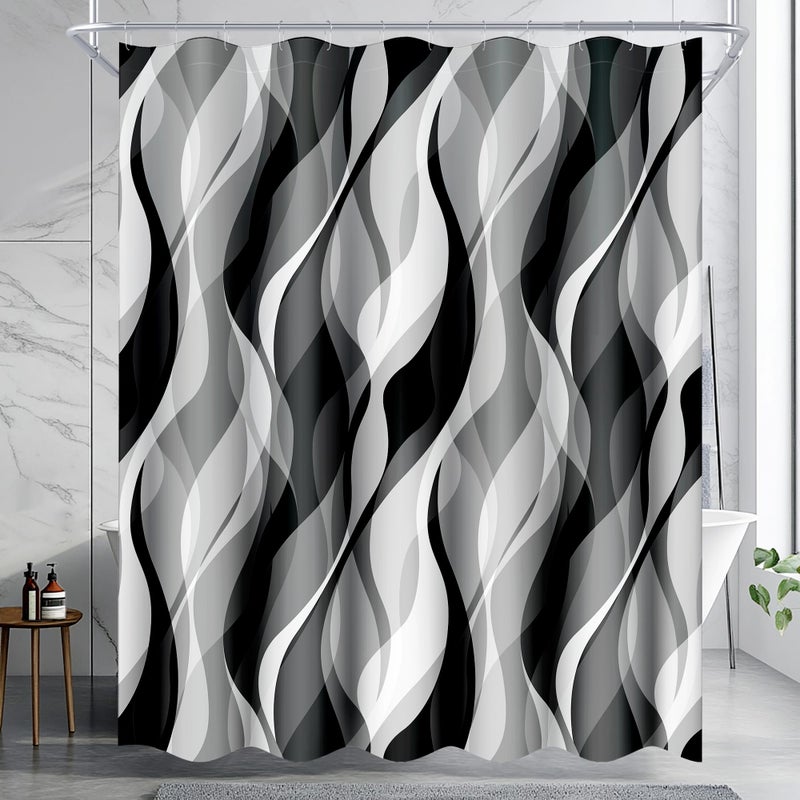 weesire White and Grey Shower Curtain for Bathroom White and Black Shower Curtain Fabric Modern Abstract Striped Minimalist Bath Curtains Waterproof Shower Curtains Set, Black Gray White, 72 x 72 Inch - Image 2