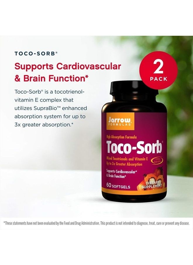 Toco-Sorb - 60 Softgels, Pack of 2 - Cardiovascular Health & Brain Function Support - High Absorption Formula - Mixed Tocotrienols & Vitamin E - 120 Total Servings