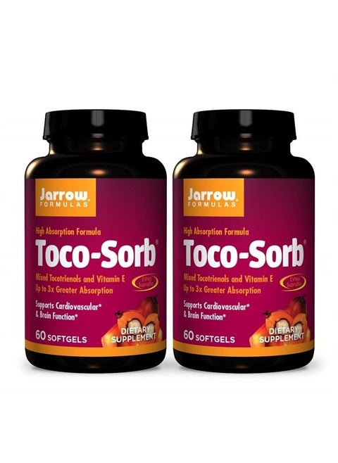 Toco-Sorb - 60 Softgels, Pack of 2 - Cardiovascular Health & Brain Function Support - High Absorption Formula - Mixed Tocotrienols & Vitamin E - 120 Total Servings