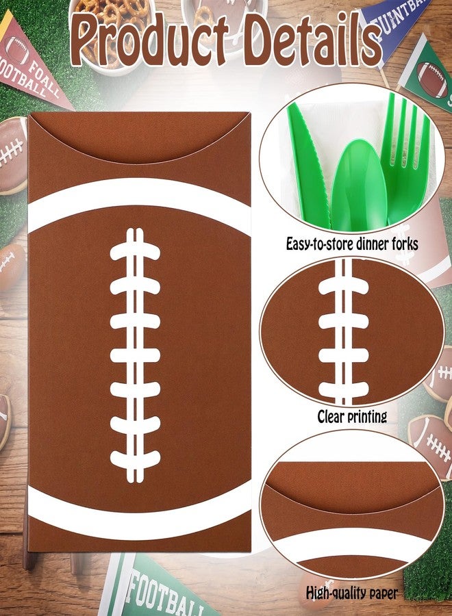 Tinlade 24 Pcs Football Utensil Holder Paper Silverware Sleeves, 3.54 x 5.12 Inch Disposable Cutlery Holders, Utensil Bags for Football Party Supplies, Sports Event, Birthday, Kitchen Decorations - Image 3