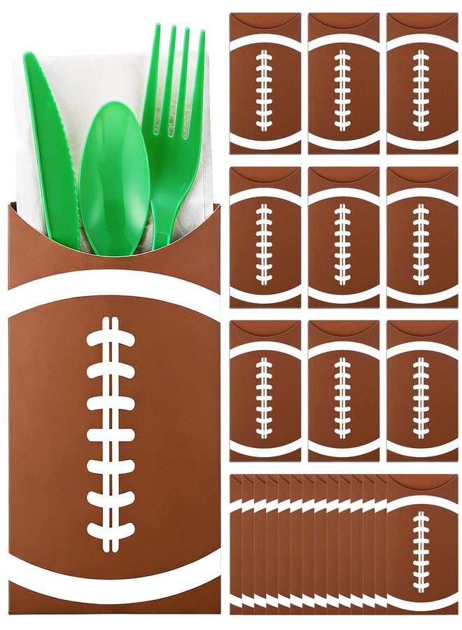 Tinlade 24 Pcs Football Utensil Holder Paper Silverware Sleeves, 3.54 x 5.12 Inch Disposable Cutlery Holders, Utensil Bags for Football Party Supplies, Sports Event, Birthday, Kitchen Decorations - Image 1