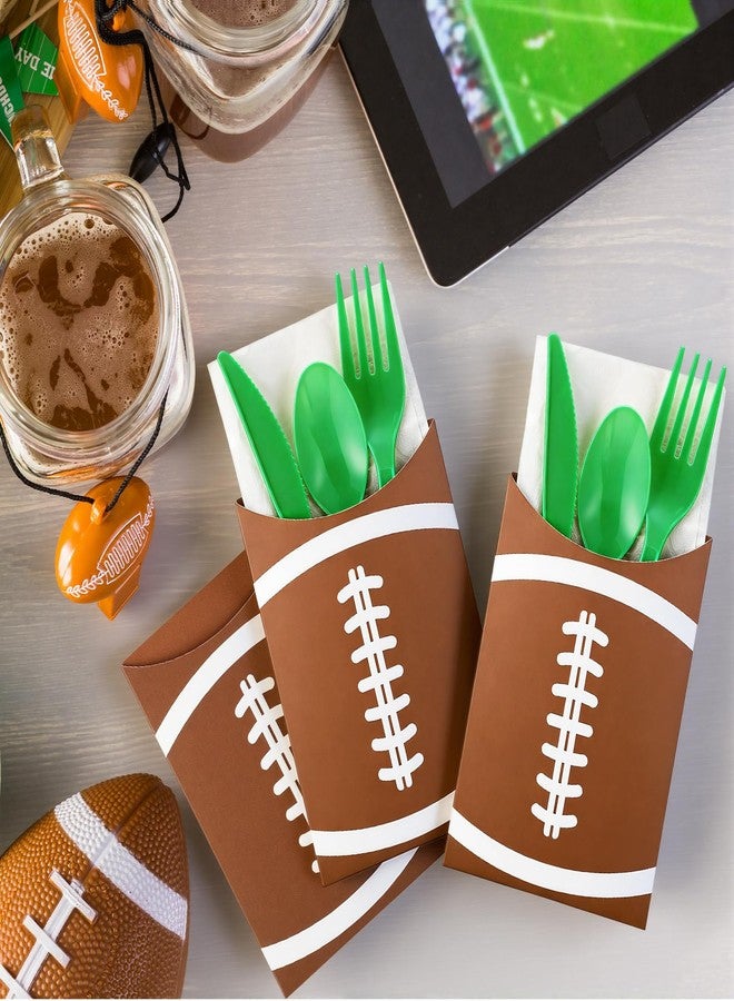 Tinlade 24 Pcs Football Utensil Holder Paper Silverware Sleeves, 3.54 x 5.12 Inch Disposable Cutlery Holders, Utensil Bags for Football Party Supplies, Sports Event, Birthday, Kitchen Decorations - Image 4