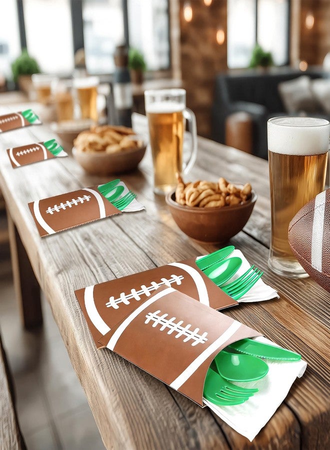 Tinlade 24 Pcs Football Utensil Holder Paper Silverware Sleeves, 3.54 x 5.12 Inch Disposable Cutlery Holders, Utensil Bags for Football Party Supplies, Sports Event, Birthday, Kitchen Decorations - Image 5