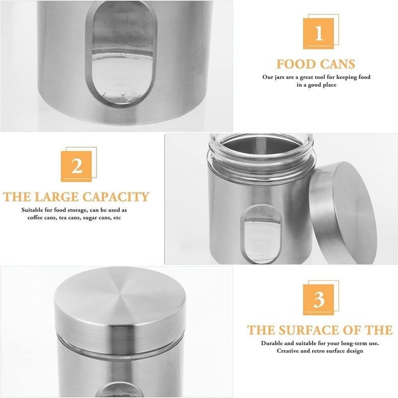 WRINGO Steel Cover Window Clear Glass Jars for Kitchen Storage Food Spices Canister with Airtight Lid Container Organizer, Tea Coffee & Sugar (Silver - 600ML, Set of 4) - Image 4