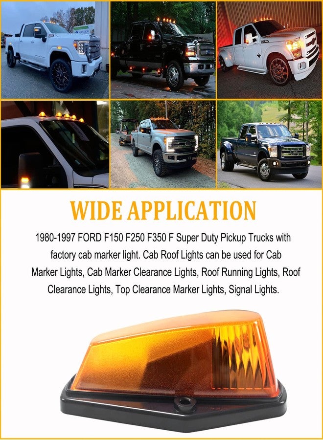 PSEQT 5Pcs Cab Roof Marker Lights Amber LED Top Clearance Marker Assemblies 12Volt Signal Running Lights with Amber Cover & T10 LED Compatible with F150 F250 F350 1980-1997 Super Duty Pickup Trucks - Image 3