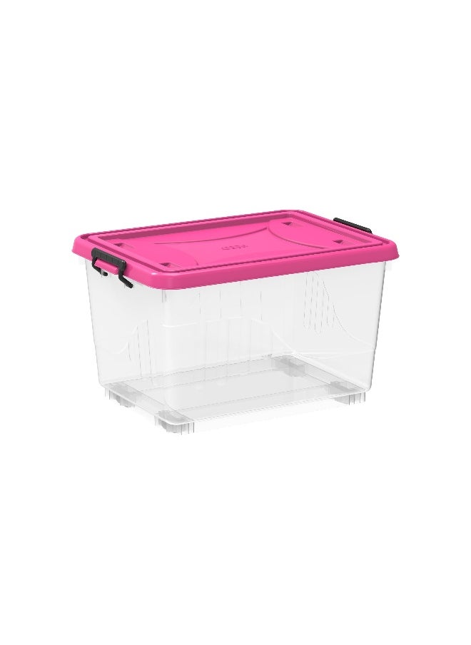 Cosmoplast 55L Clear Plastic Storage Box With Wheels & Lockable Lid (Pink)  - Image 5