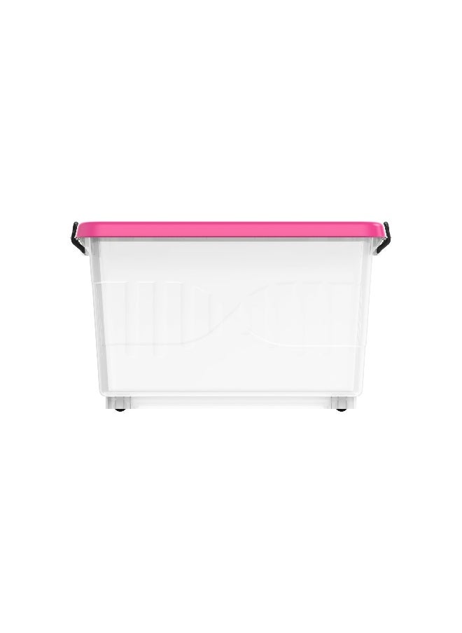 Cosmoplast 55L Clear Plastic Storage Box With Wheels & Lockable Lid (Pink)  - Image 3