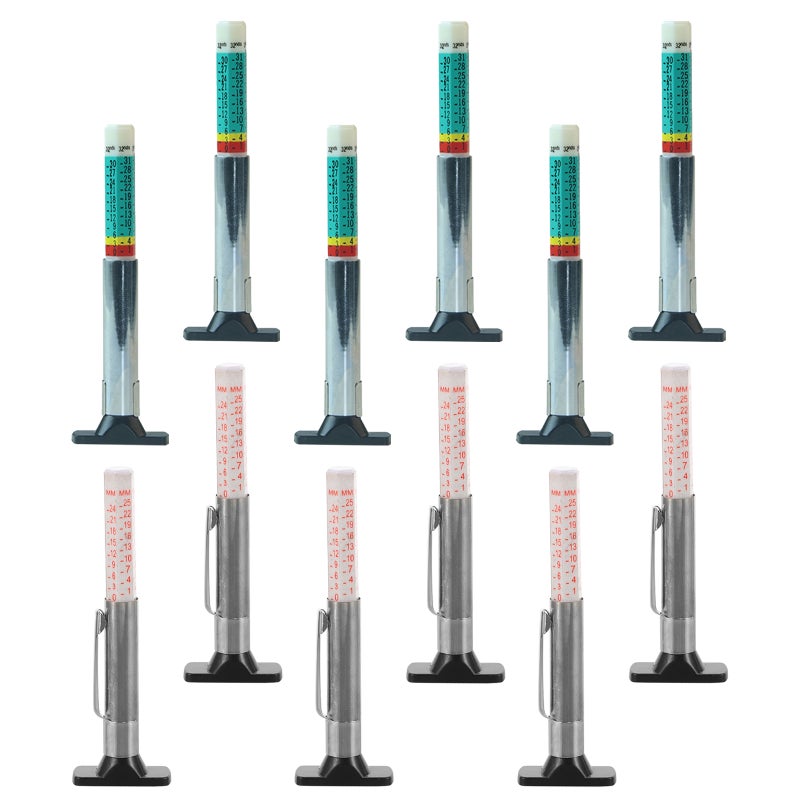 12pcs Tire Tread Depth Gauge - Color-Coded Measurement Tool for Accurate Treads Wear - 0-25mm and 1-32 Inch Scale - Essential for Tire Replacement Decisions - Image 1