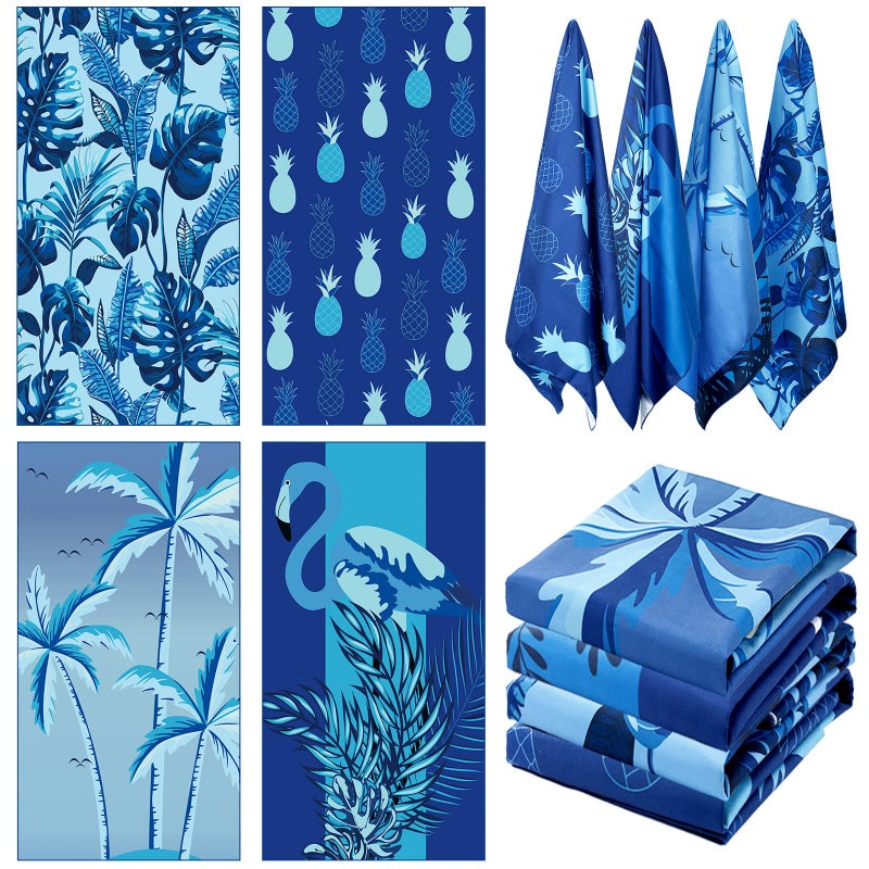 Irenare 4 Pack Microfiber Lightweight Beach Towel Sand Free Quick Dry Absorbent Large Beach Towels for Swimming Pool Camping Yoga Gym Travel Vacation Accessories