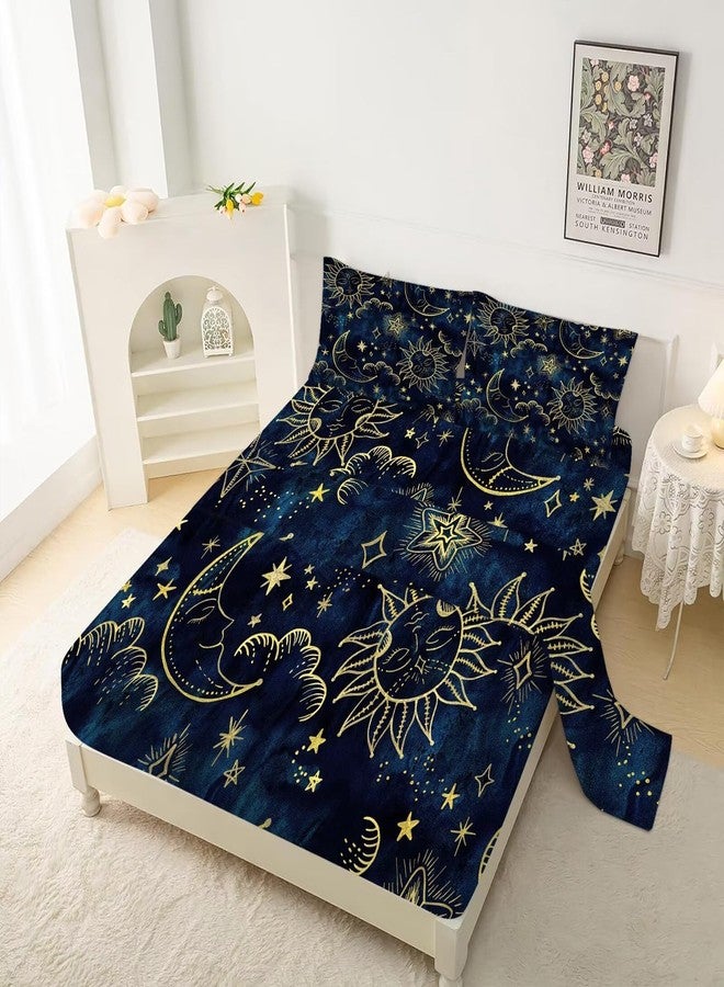 FUYEUN Sun and Moon Sheets Sets Queen Size 4 Pcs Celestial Starry Galaxy Boho Fitted Sheets Bedding for Women Girls Teen Hippie Constellation Bed Sheets with 1 Flat & 2 Pillowcases - Image 2
