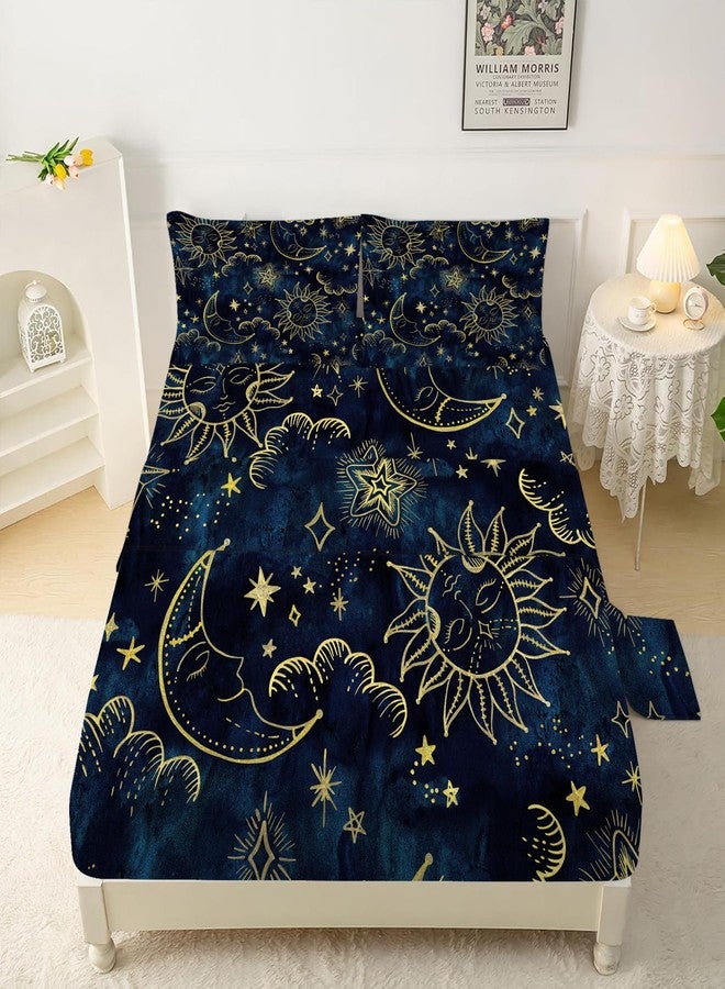 FUYEUN Sun and Moon Sheets Sets Queen Size 4 Pcs Celestial Starry Galaxy Boho Fitted Sheets Bedding for Women Girls Teen Hippie Constellation Bed Sheets with 1 Flat & 2 Pillowcases - Image 1
