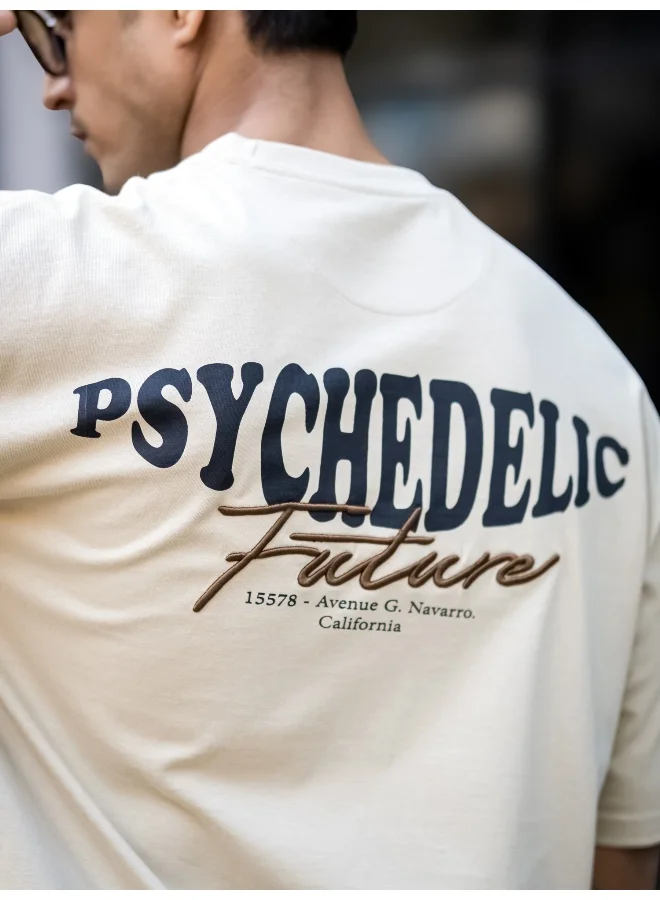 مانياك Maniac Mens Printed Round Neck Half Sleeve Biscuit and Black Cotton T-Shirt