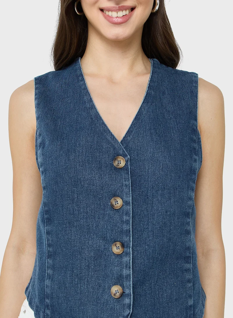Ginger Denim Button Down Vest