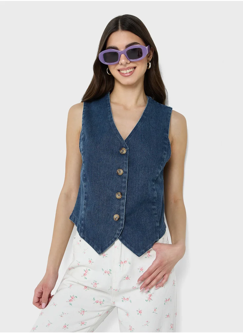 جينجر Denim Button Down Vest