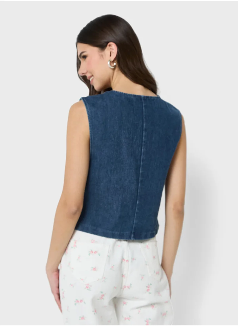 جينجر Denim Button Down Vest