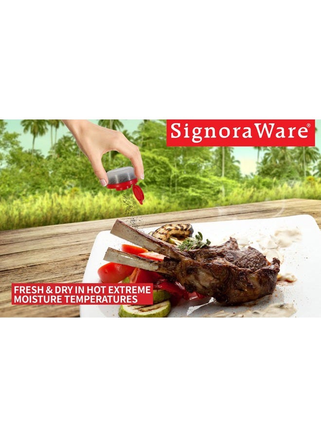 Signoraware Salt and Pepper Shakers Moisture Proof Set of 2 Small Mini Salt Shaker to go Camping Picnic Outdoors Kitchen Lunch Boxes Travel Spice Set Clear with Red Covers Plastic Airtight Spice Jar Dispenser - Image 4